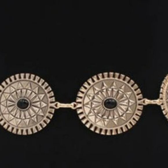 Women Western Oval Gold Belt, Concho Chain Adjustable Gold/Black Metal Waist - Picture 2 of 2